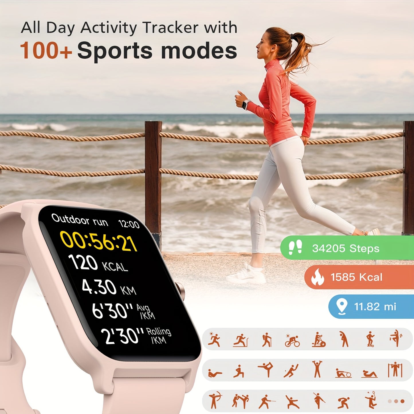 FUVEHA Smartwatch Gift for Men And Women, 1.8" HD Full Touch Screen, Make & Receive Calls, Message Notifications, 100+ Sports Modes, Lightweight & Breathable.Built-in Alexa, Compatible with Android And for iPhone.Perfect Gift