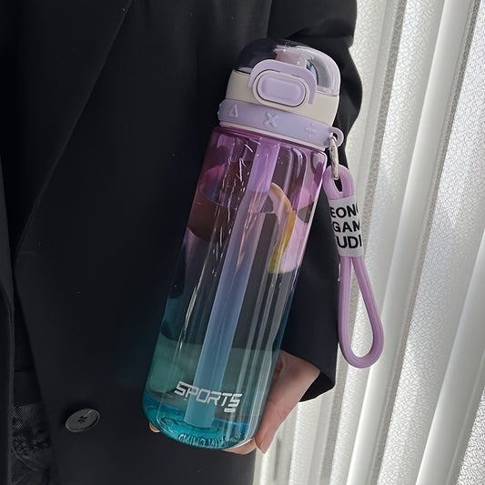 1pc, gradually changing color plastic water cup, 750ml/ 25oz, large capacity sports kettle with straw and hand rope - portable water bottle for summer and winter drinks - perfect travel accessory, perfect for sports, outdoor