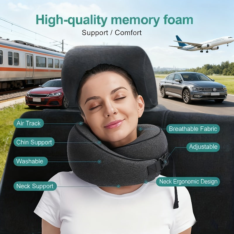 Ergonomic Travel Pillow With Cervical Support Height Adjustable Breathable Durable Polyester Pillowcase Carrying Case