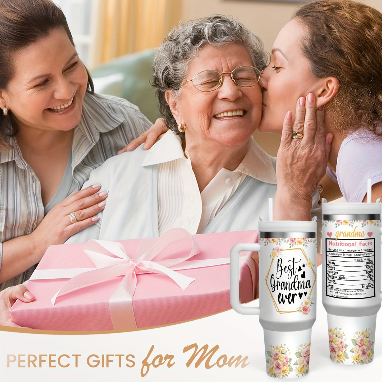 1pc 40 OZ Insulated Stainless Steel Tumbler - Keeps Drinks Cold For 24 H- Hot For 12 H -Durable, Portable & Stylish | Perfect For Home, Office -Everyday Use - Thoughtful Gift For Mama, Grandma, Aunt, Sister, Girlfriend - Wife