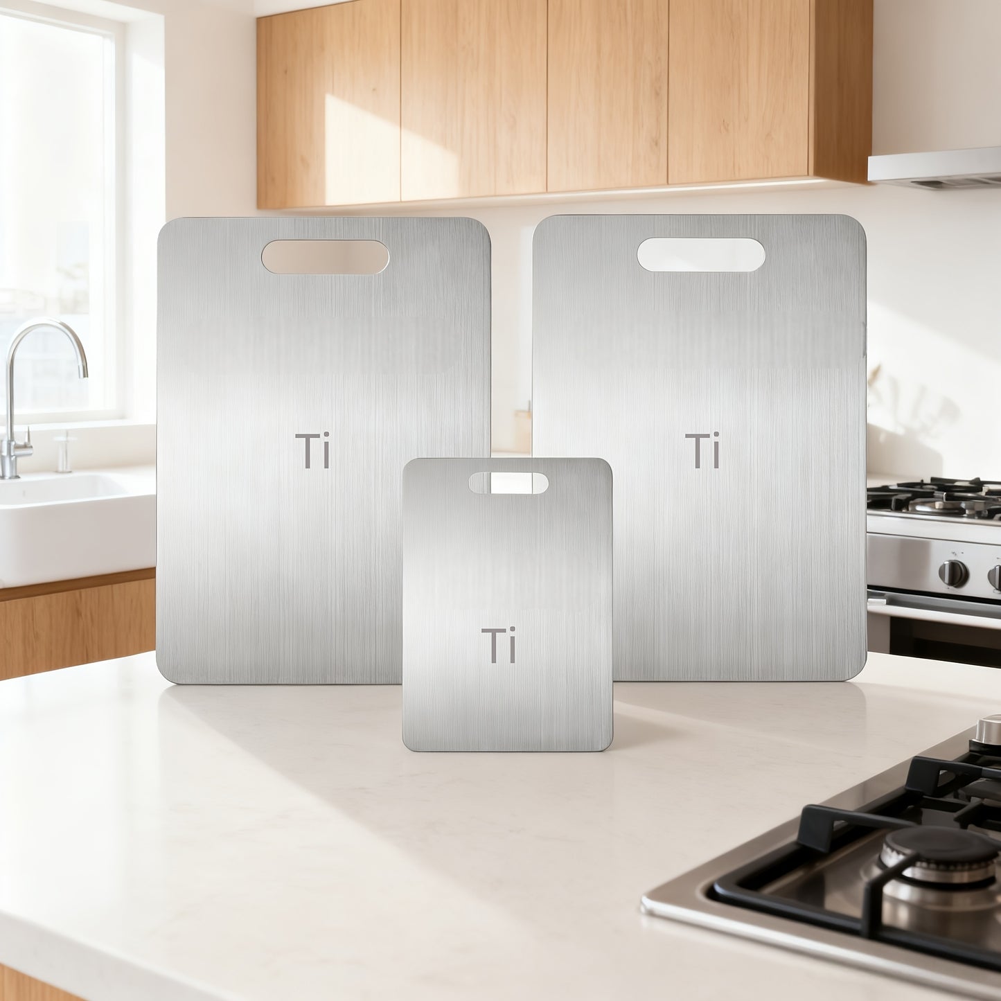 3pcs Pure Titanium Cutting Board Set, 2025 Upgrade.Double-Sided Durable Metal Boards.Dishwasher Safe Kitchen Cutting Boards