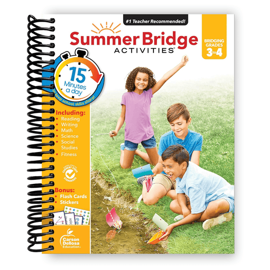 Summer Bridge Activities 3rd to 4th Grade Workbook, Math, Reading Comprehension, Writing, Science, Social Studies, Fitness Summer Learning Activities, 4th Grade Workbooks All Subjects With Flash Cards (Spiral Bound)