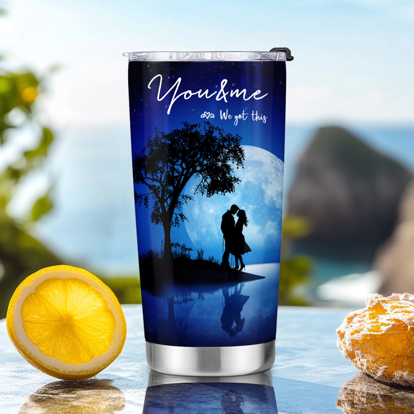 Foloda 20oz Insulated Husband Tumbler from Wife - Romantic "Never Forget I Love You" Travel Mug with Leak-Proof Lid, Moonlit Couple Design & Heartfelt Quotes - Valentine's Day, Christmas, Birthday Gifts for Him