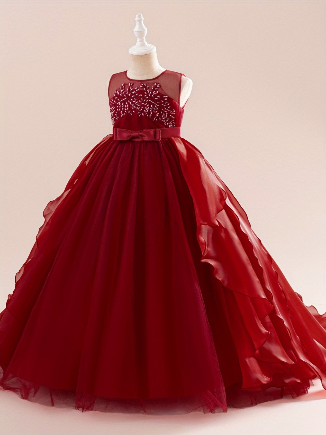 Tulle Flower Girl Dress With Embroidery And Bow Detail For Weddings