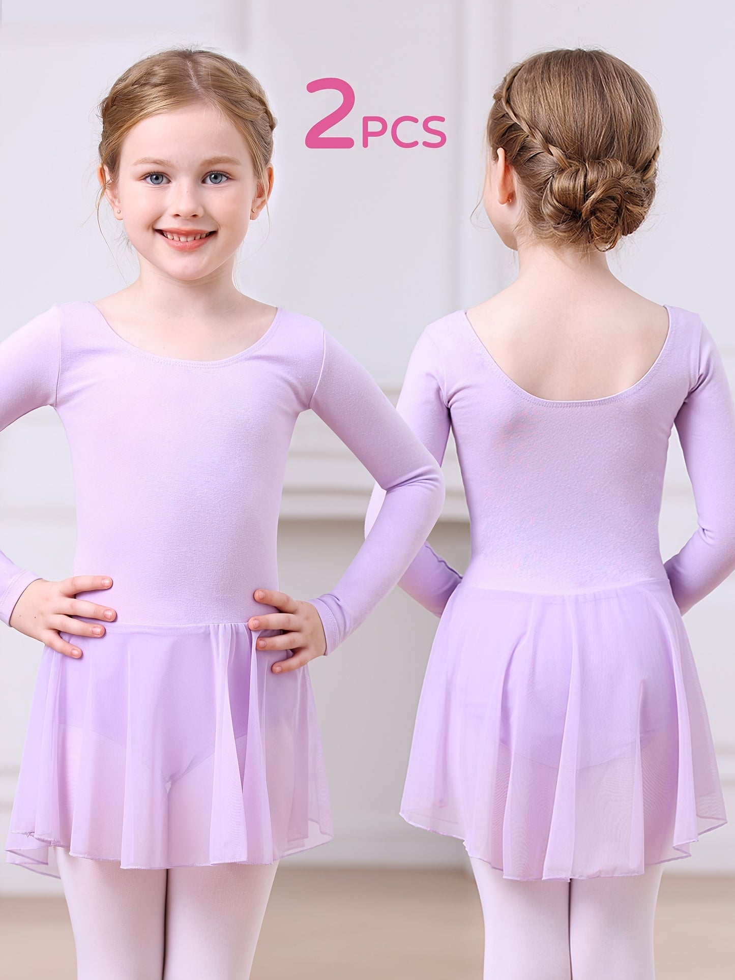 Christmas Girls 2pcs Long Sleeve Bodysuit & Tulle Skirt Set - Ballet Leotard Outfit