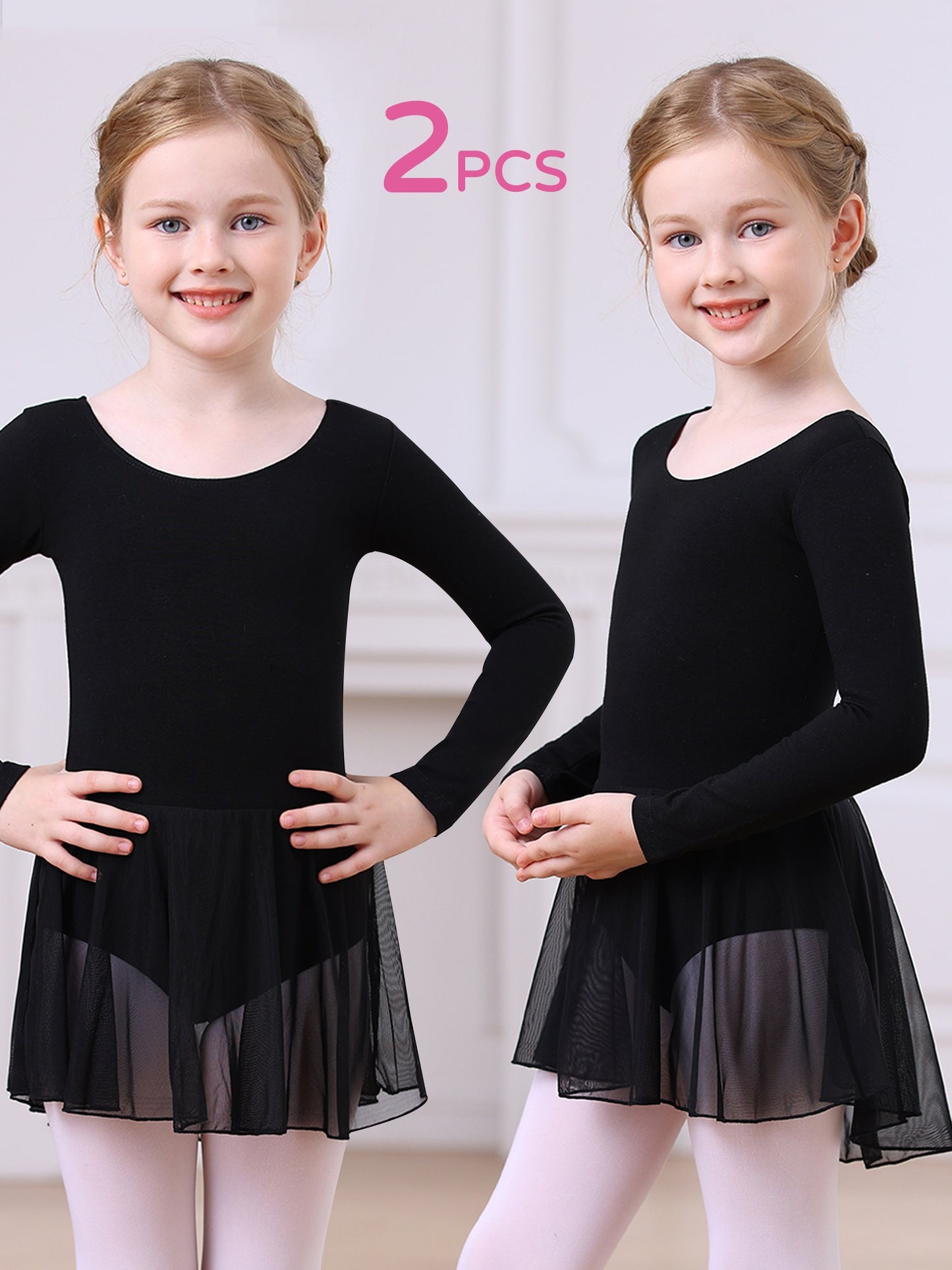 Christmas Girls 2pcs Long Sleeve Bodysuit & Tulle Skirt Set - Ballet Leotard Outfit
