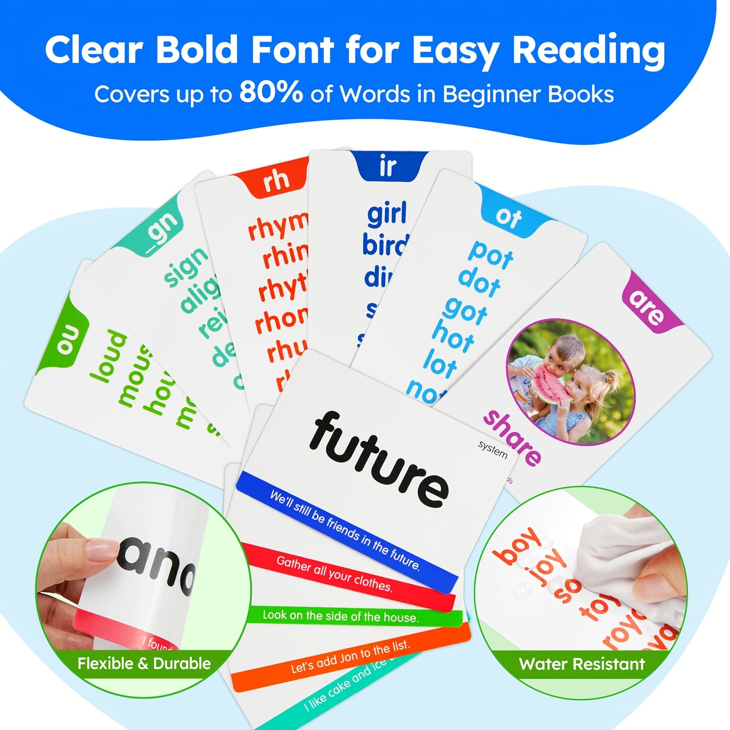 BenBen 500 Sight Words & 150 Phonics Flash Cards/1000+ Words, Learn to Read CVC, Blends, Long Vowel Words Sounds, Dolch & Fry High Frequency Sight Words for Pre - Primer Kindergarten 1st 2nd 3rd Grade Kids Ages 3-9, 24 Phonic