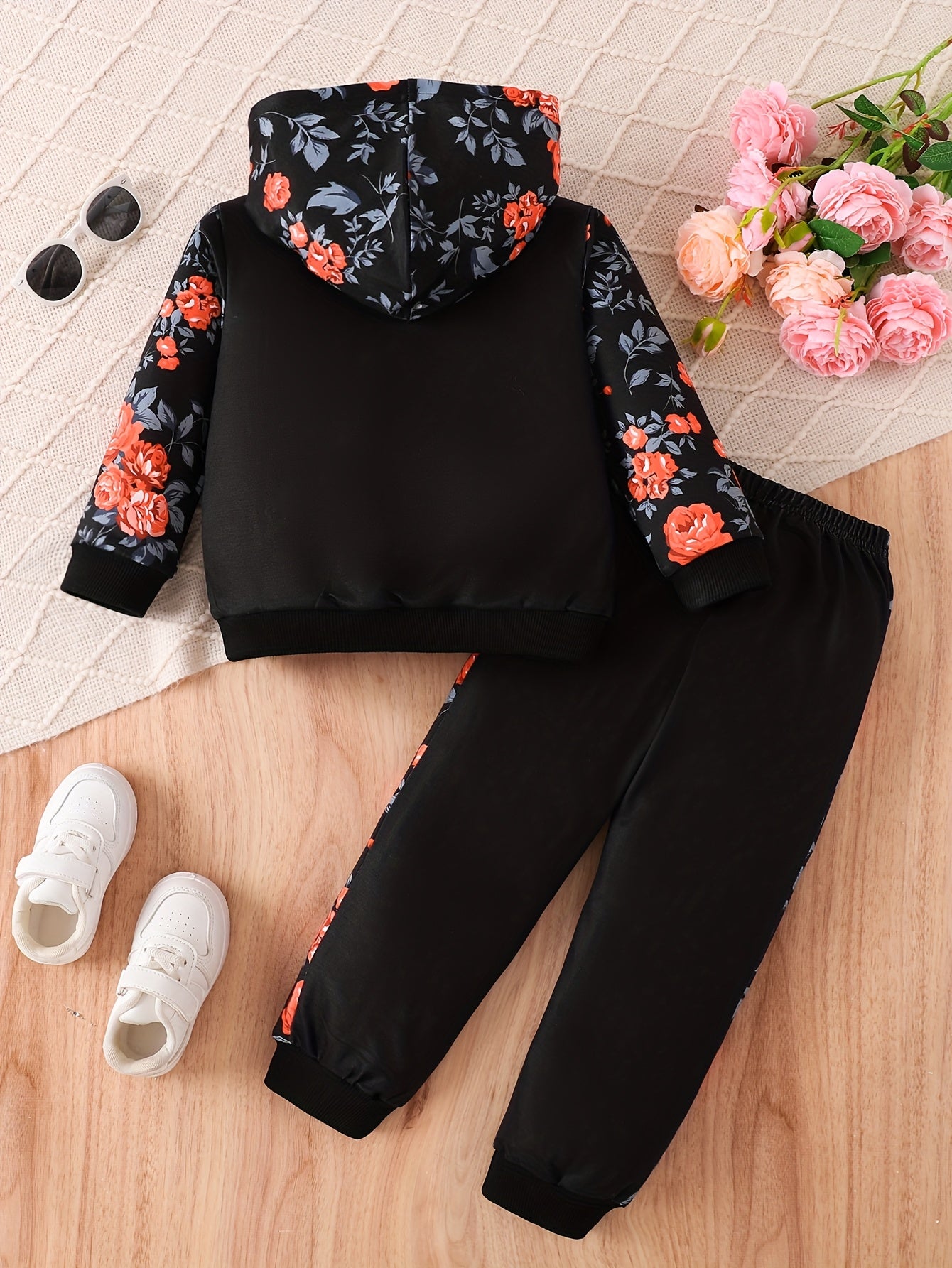 Kids' Autumn Sweatshirt Set, Newborn Long-Sleeve Two-Piece Outfit for Girls with Printed Hoodie + Casual Pants