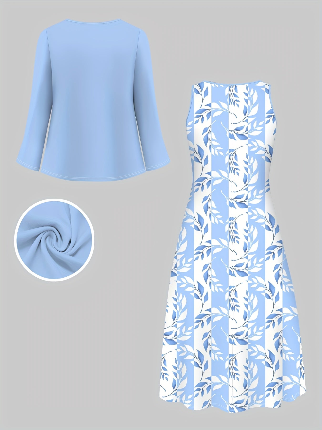 Elegant Dress Set | Drawing Pattern Print Fashion Resort Jacket Vest Long Skirt Set | Spring and Autumn Comfortable Fit Regular Casual Suit with Crew Neck and Fake Drawstring Details