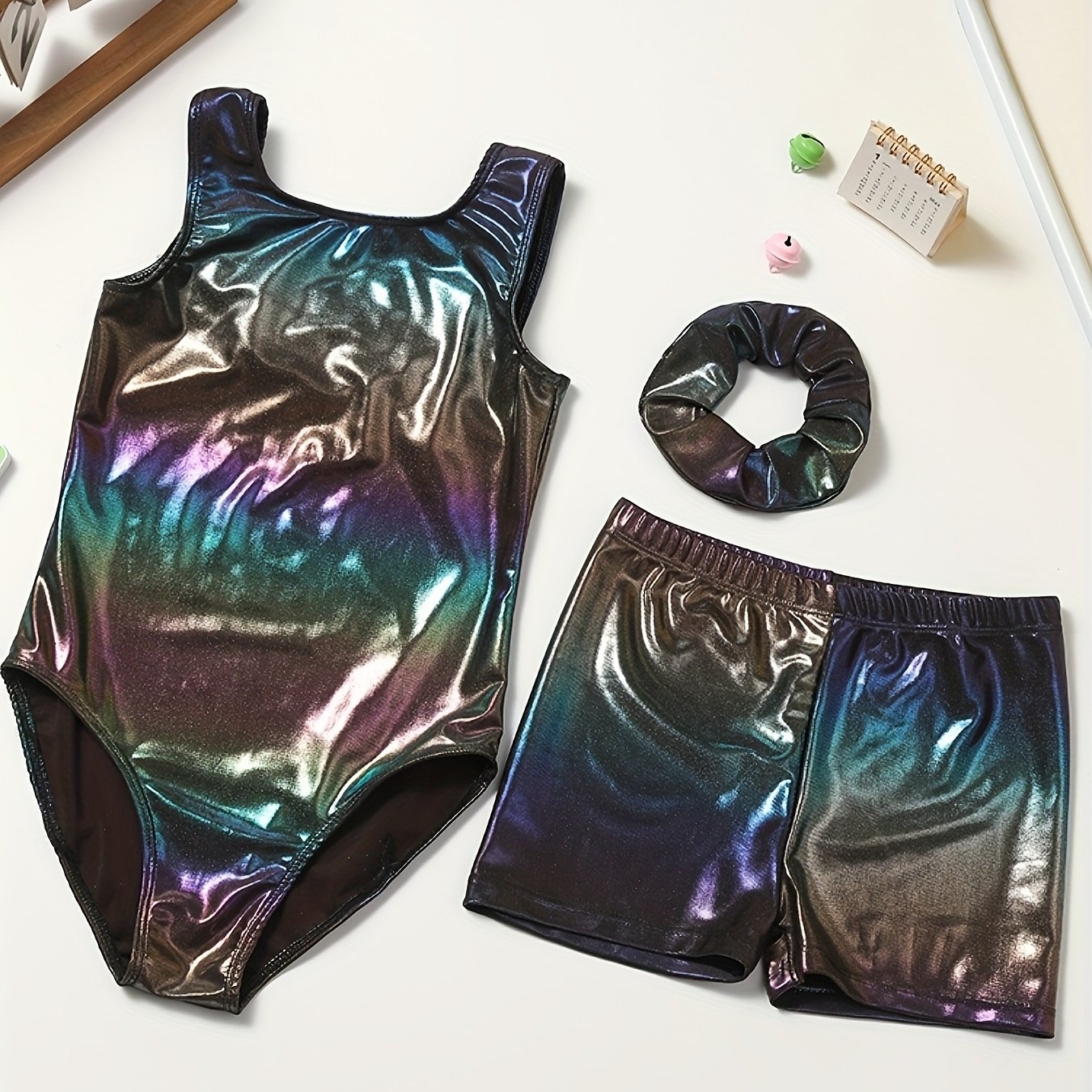 Girls Gymnastics Bodysuit Set With Shorts And Headwear Outdoor