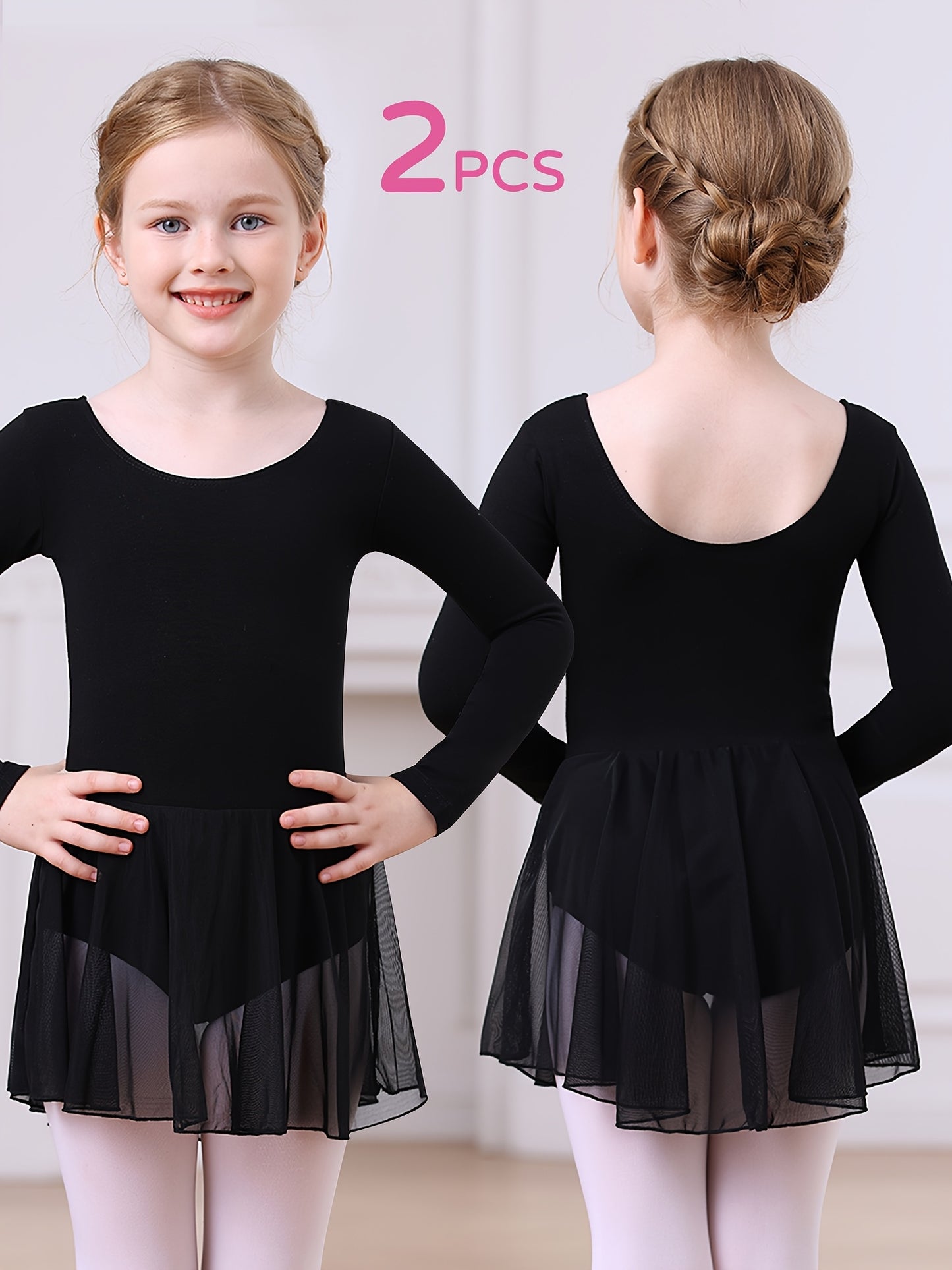 Christmas Girls 2pcs Long Sleeve Bodysuit & Tulle Skirt Set - Ballet Leotard Outfit