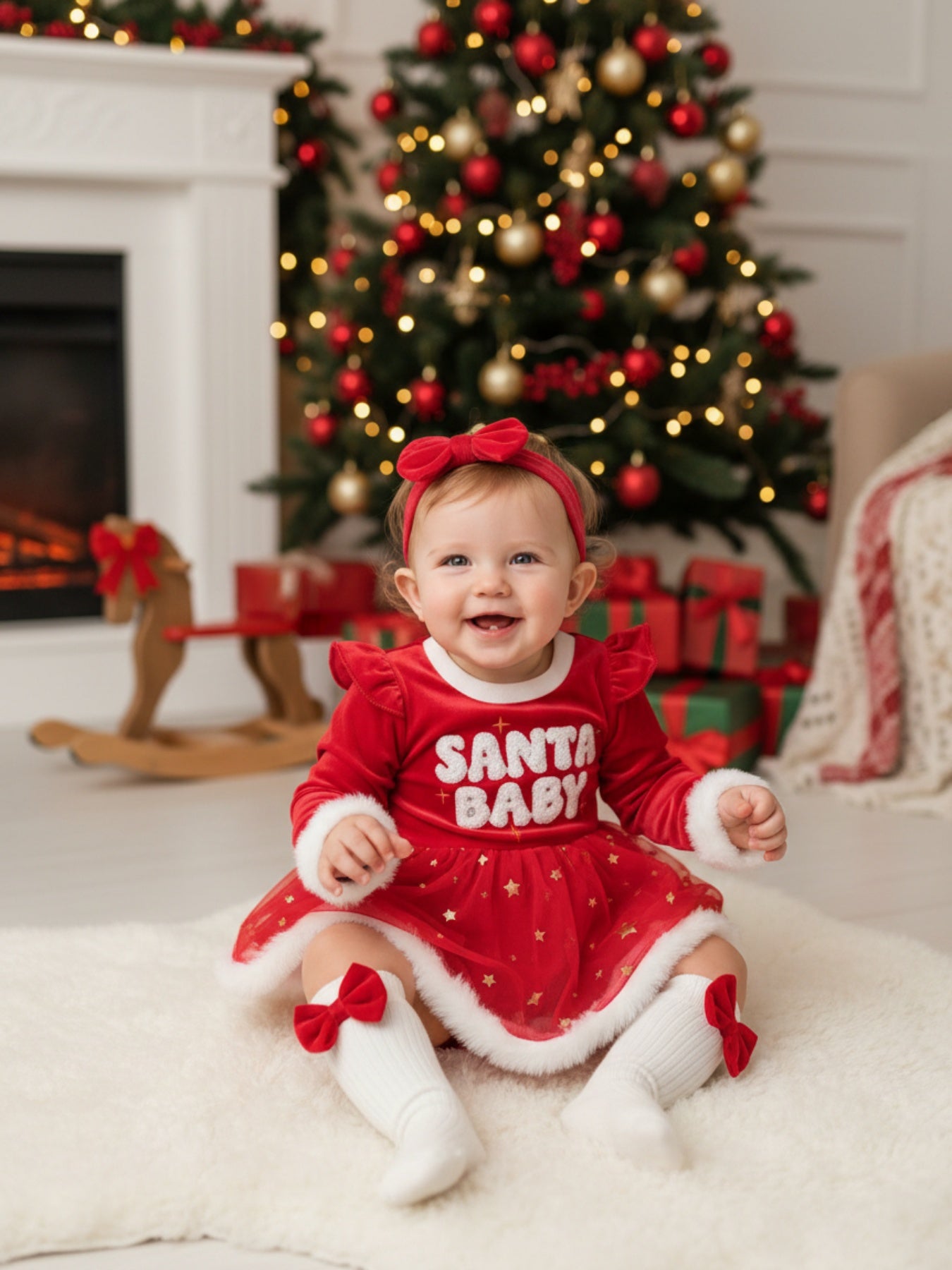 Troopville Newborn My First Christmas Romper Dress Headband