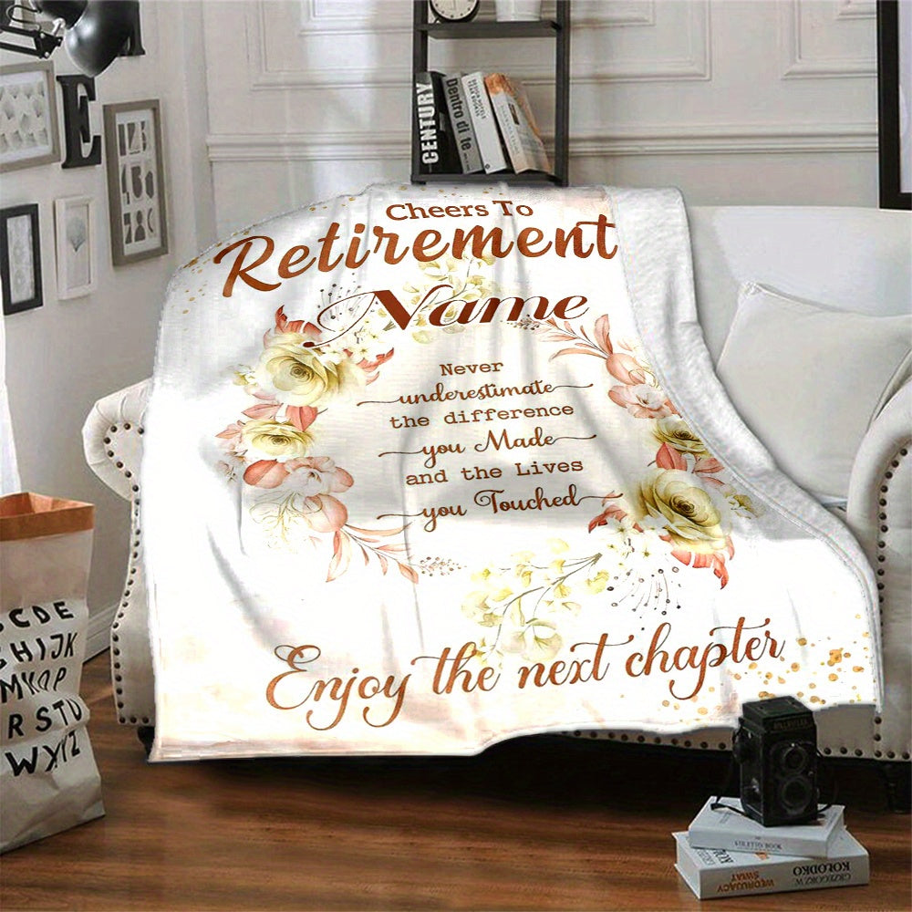 Customizable Retirement Celebration Blanket - Cozy Polyester Throw with Inspirational Message, Digital Print, All-Season Knit Fabric for Living Room, Bedroom, Sofa, or Camping, Retirement Gifts