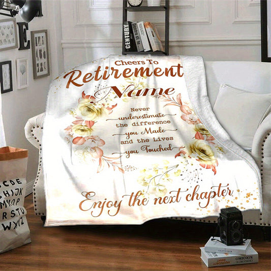 Customizable Retirement Celebration Blanket - Cozy Polyester Throw with Inspirational Message, Digital Print, All-Season Knit Fabric for Living Room, Bedroom, Sofa, or Camping, Retirement Gifts