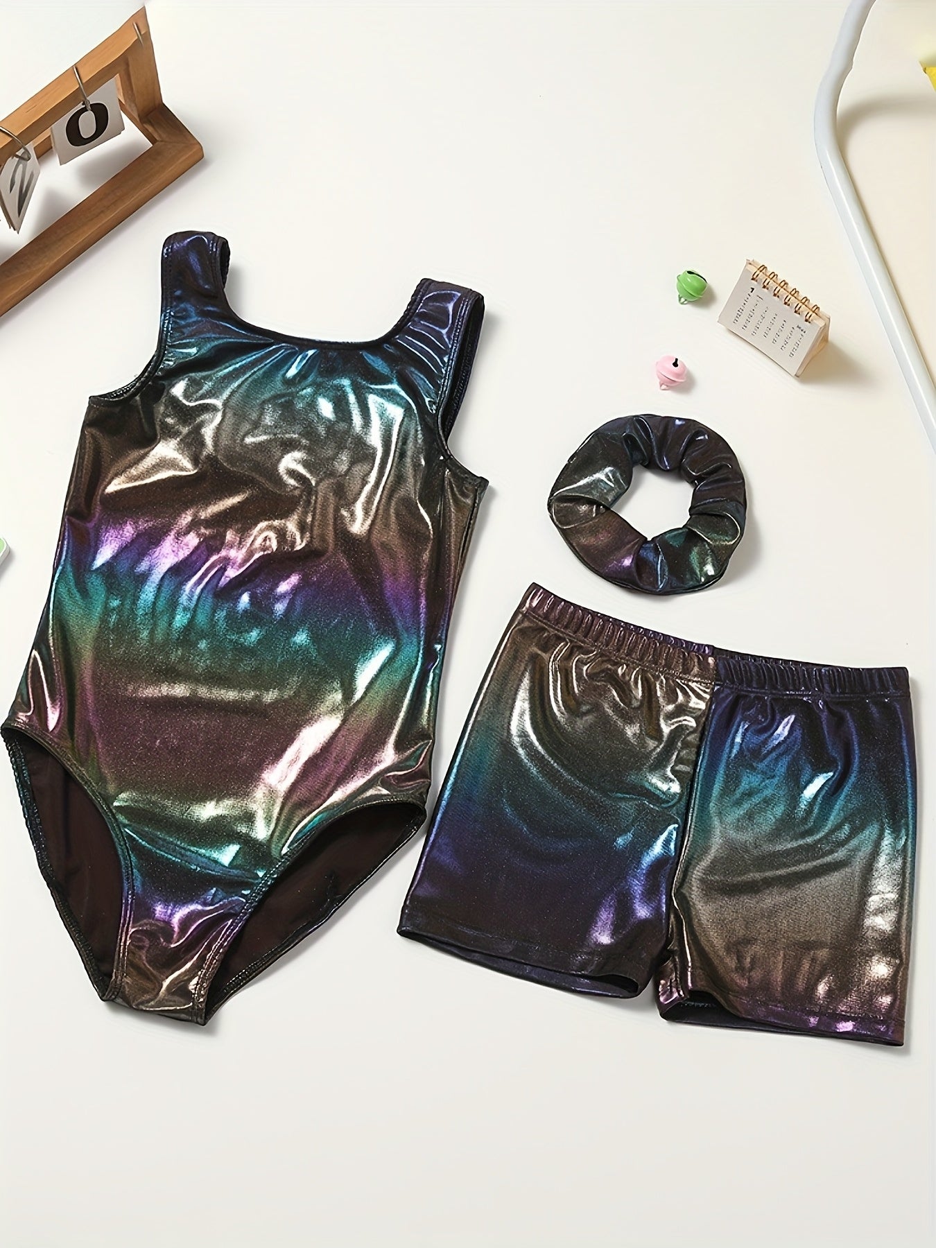 Girls Gymnastics Bodysuit Set With Shorts And Headwear Outdoor