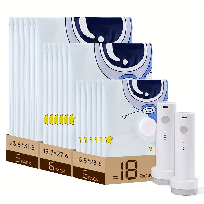 SXOSIS Upgradable Storage Bag Set - 9/15/16 Compressible Bags + 36.98 gal/min High-Power Rechargeable Wireless Air Pump, Space-Saving Travel Essential for Luggage, Clothing