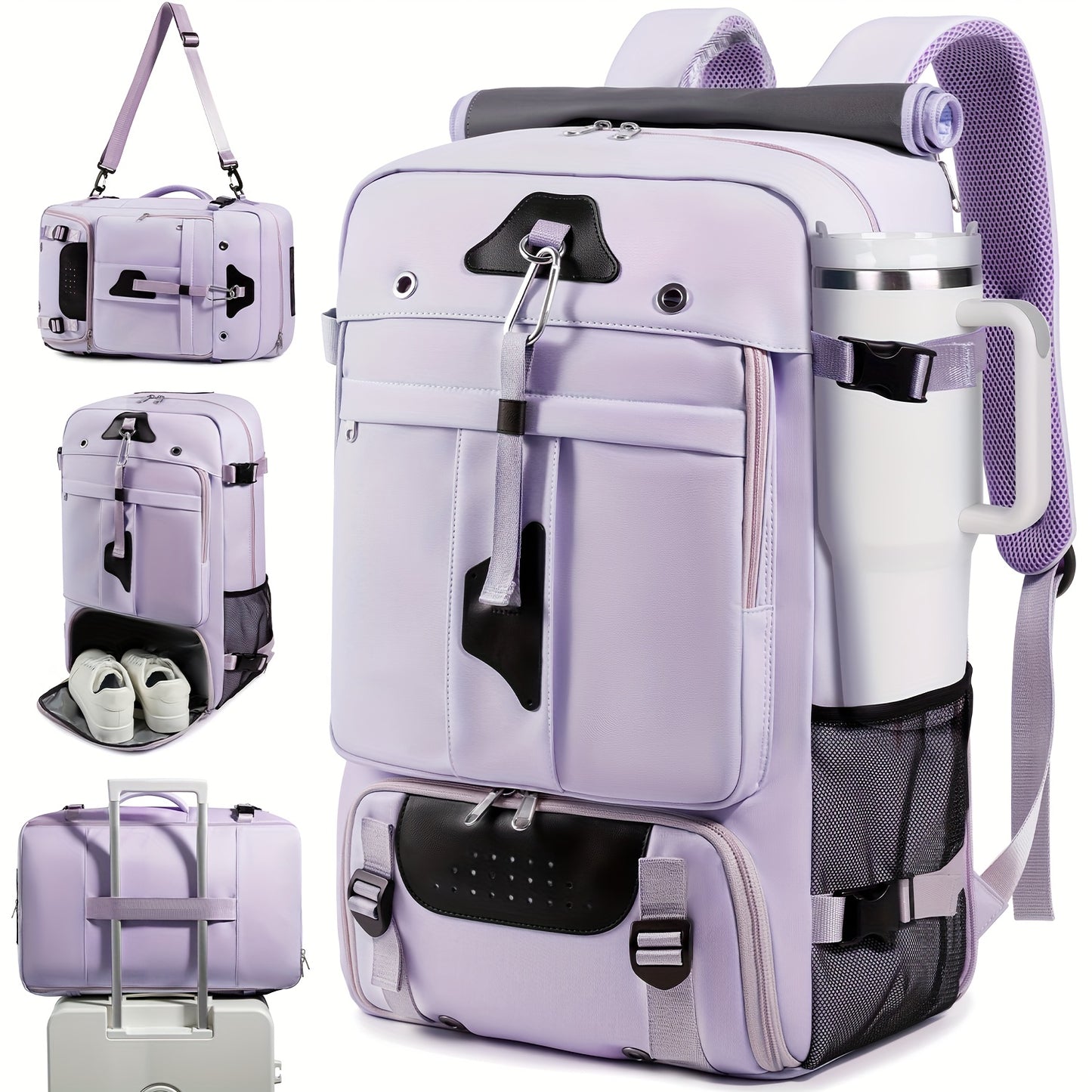 Men's & Women's Large Capacity 17.3" Laptop Backpack - Heavy-Duty Travel Duffel Bag with Shoe Compartment, Convertible Carry-On, Unisex Laptop Suitcase Replacement, Machine Washable (Black) for Business,, Airplane Use - Multi