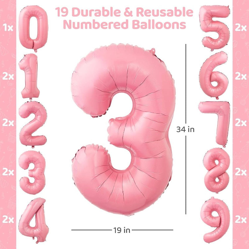 89 Piece Girls Birthday Balloon Set With 0 To 19 Crown Lipstick Champagne Bottle Shapes Confetti Backdrop Arch Kit Pink