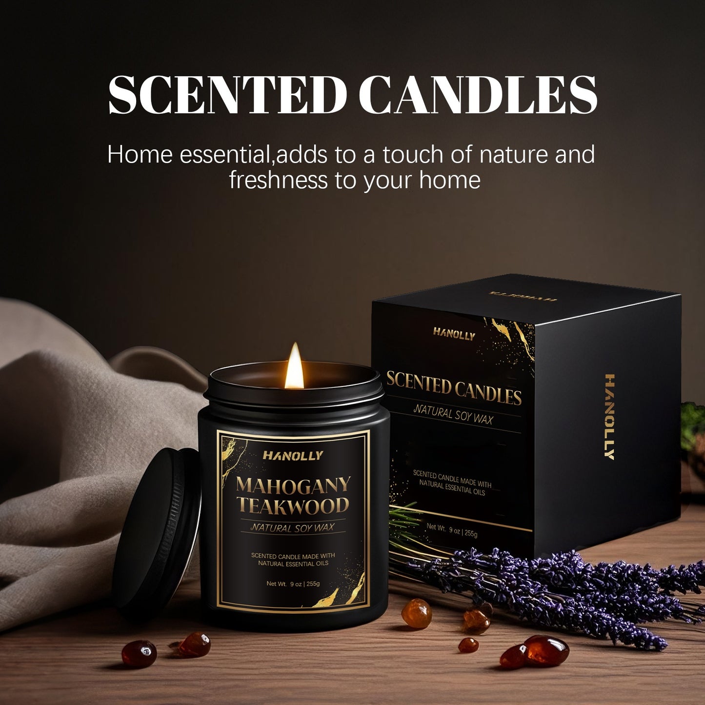 Mahogany Twakwood Candle | Masculine Candles For Men, Gifts For Men - Soy Candle For Home Scented - Scented Candles For Home, Gifts Long Lasting Burn Time - 9oz Black Jar, Christmas And Other Holiday Gifts, Gift For Men- Loca