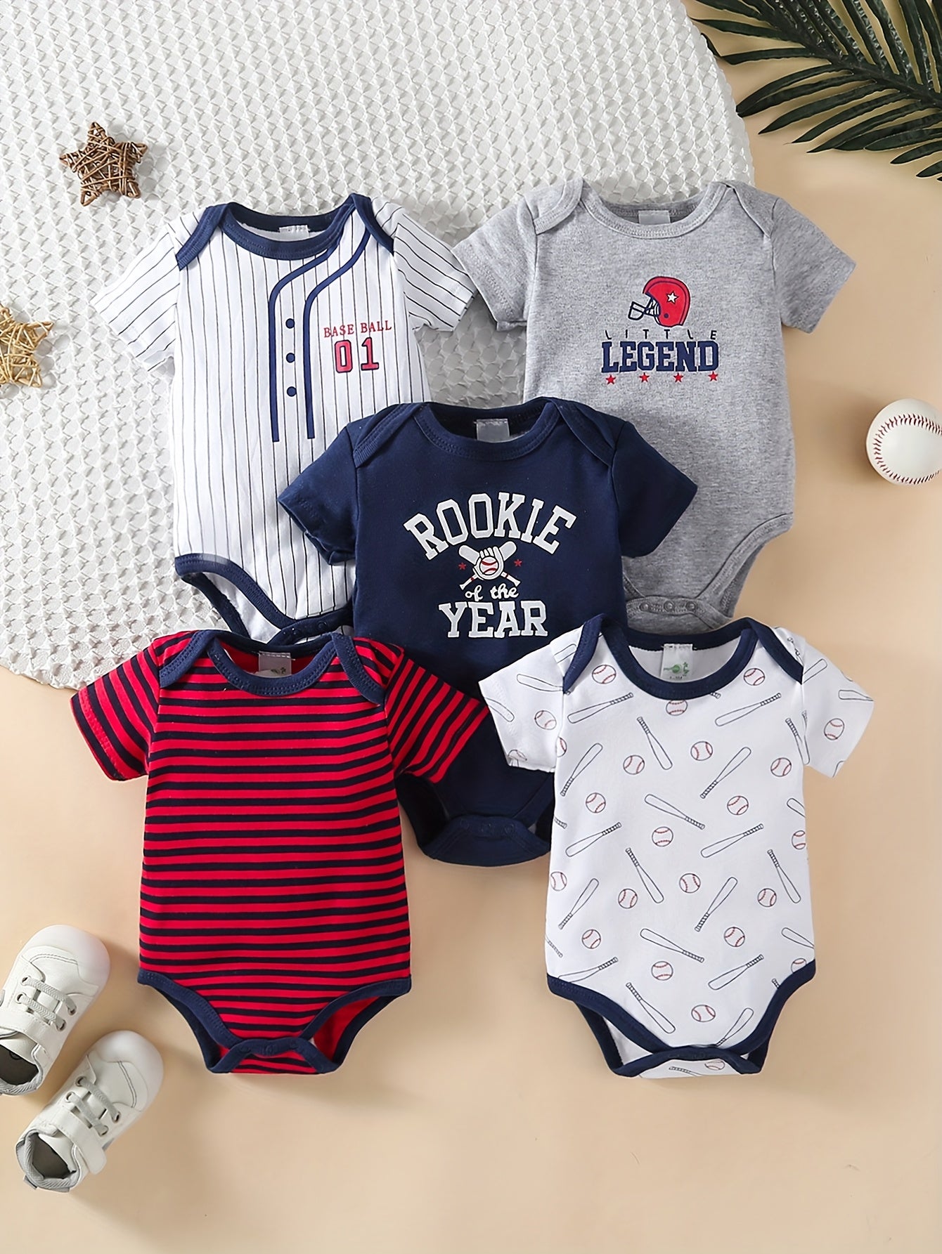 PAYIFANG Baby Boys Baseball Theme Rompers Five Piece Set