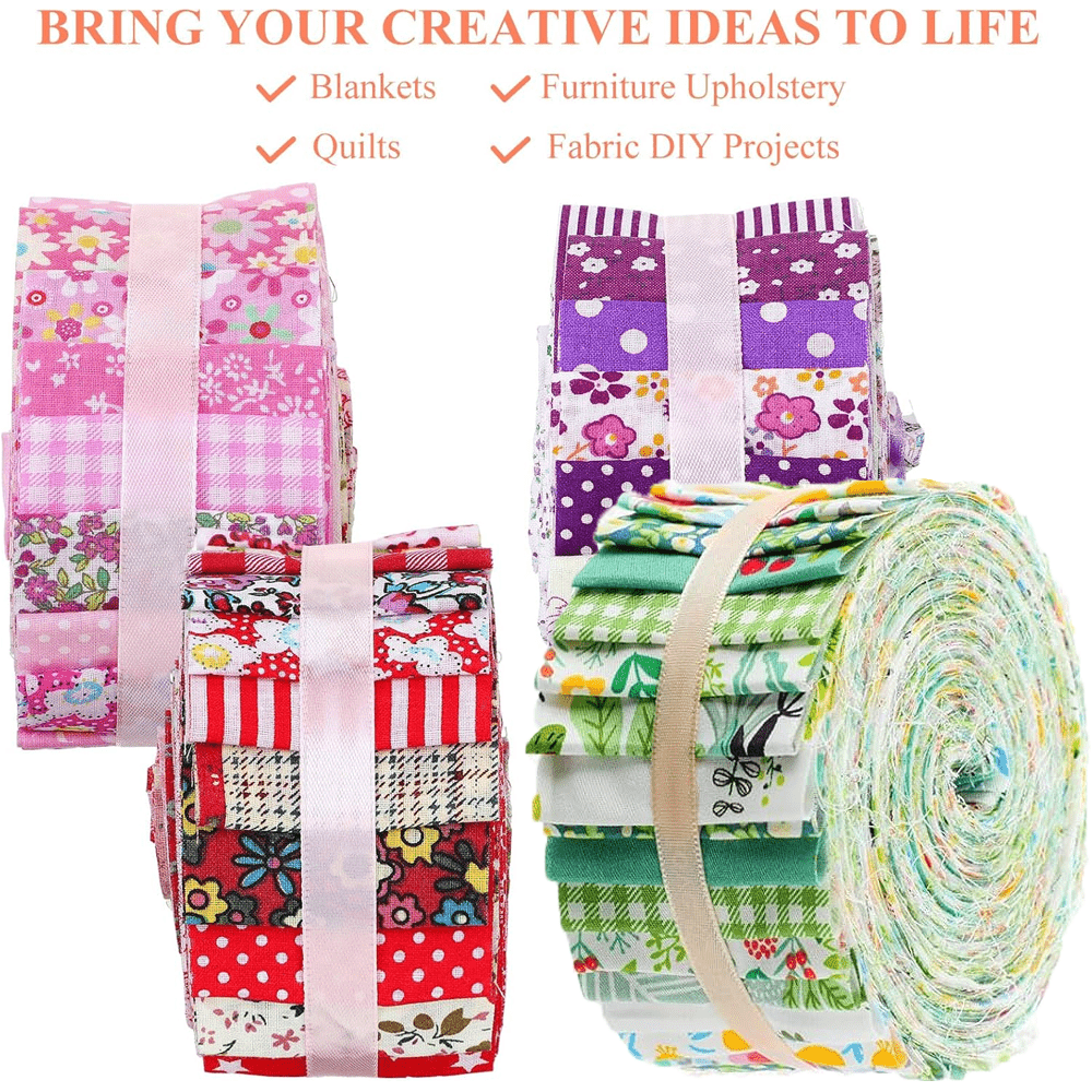 Cotton Fabric Strips Kit 160 Pcs 4 Rolls For Quilting Crafting Sewing