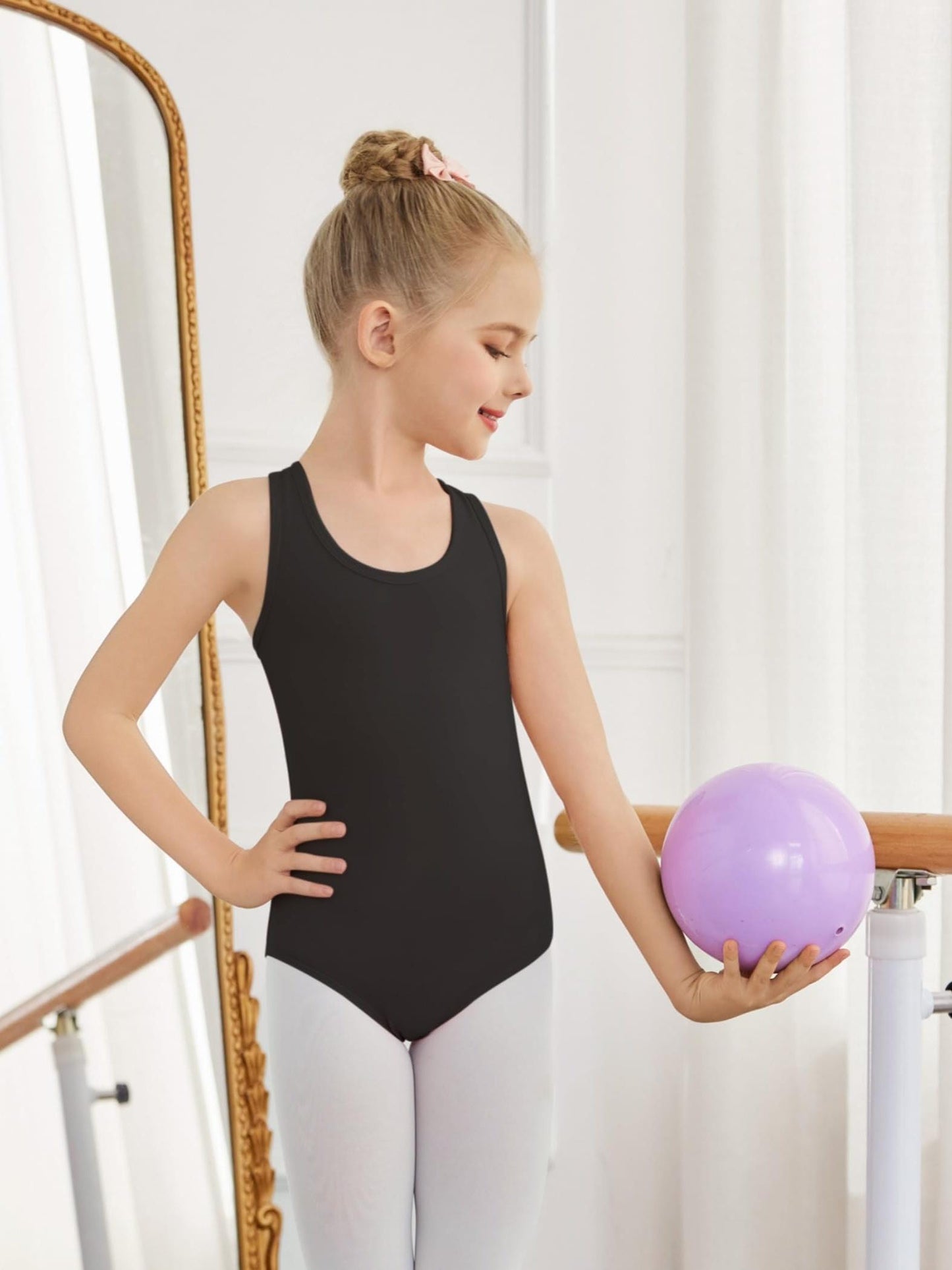 Girls Ballet Leotard Hollow Back Tank Bodysuit For Dance