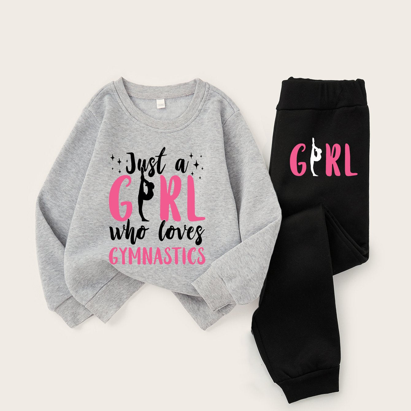 Girls Gymnastics Inspired Sweatshirt And Joggers Set Polyester Machine Washable