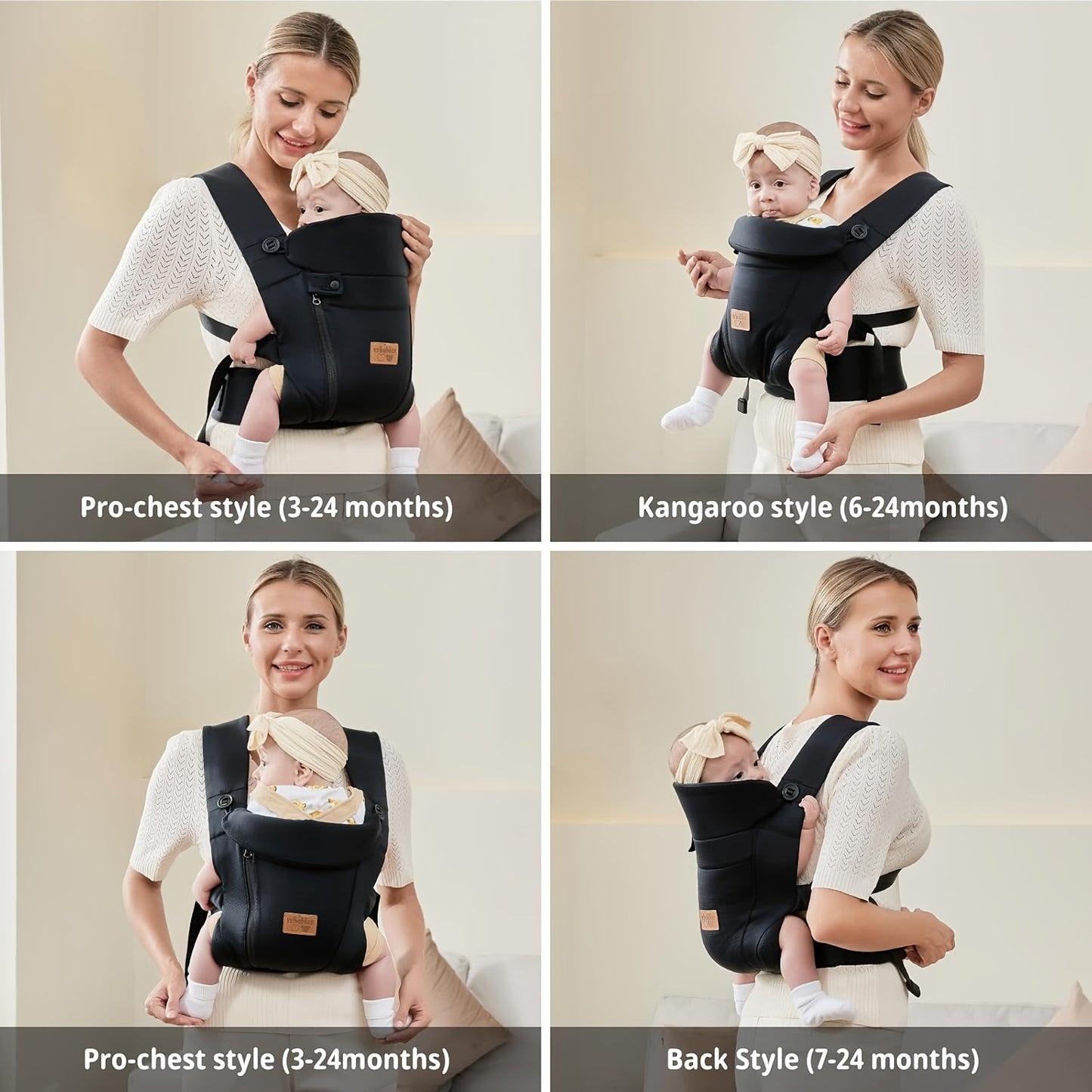VRBABIES Ergonomic Baby Carrier With Adjustable Waist Belt Buckles