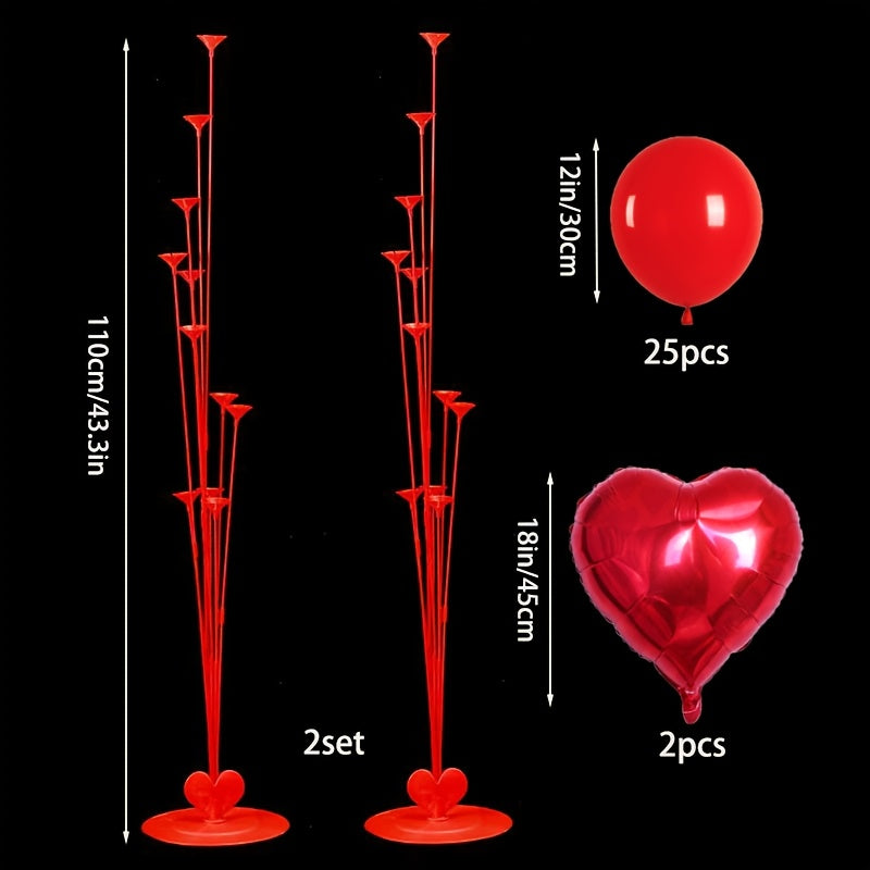 Valentine Balloon Tree Kit 2pcs With Red Latex Balloons And 18 Inch Red Heart Balloon For Valentines Day Wedding Set