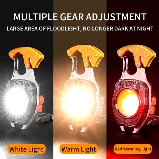 Keychain Flashlight Multitool with Lighter Rechargeable COB LED USB C Charging 500 Lumen 500m Range Tactical EDC Camping