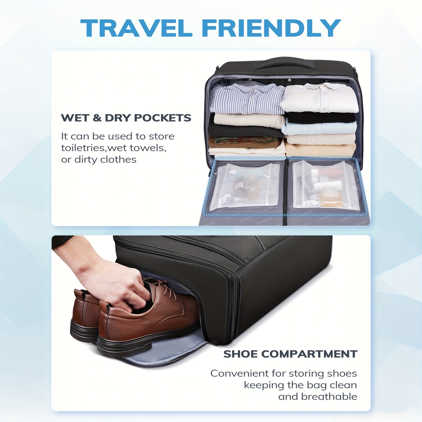 Convertible Carry On Garment Bag With Backpack Straps, Airline Approved Travel Garment Duffel Bag With Shoe Compartment, Wrinkle Free Suit Carrier Business Suitcase For 15.6" Laptop, Black