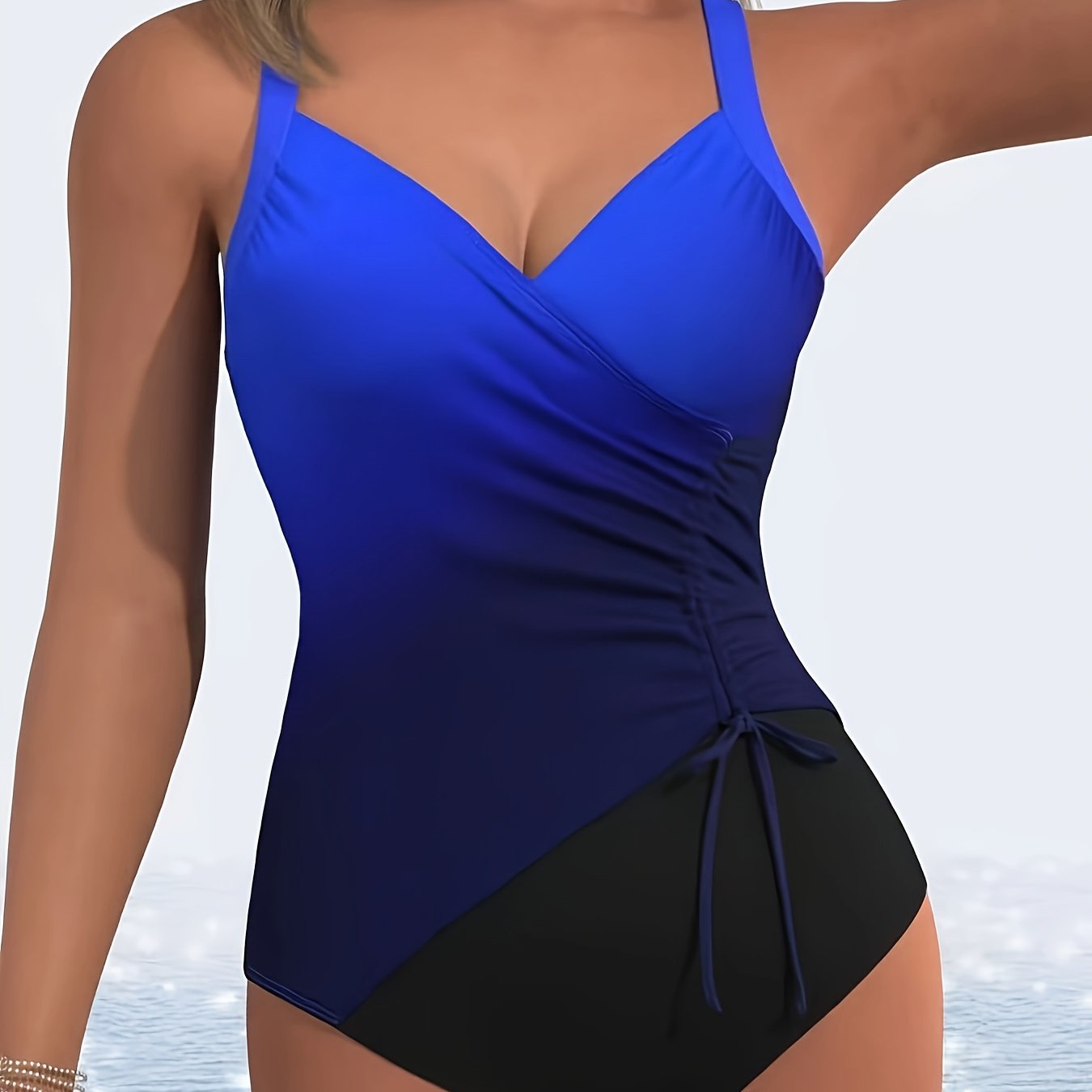 Women'S Plus-size Gradient Print And Black Panel One-piece Swimsuit