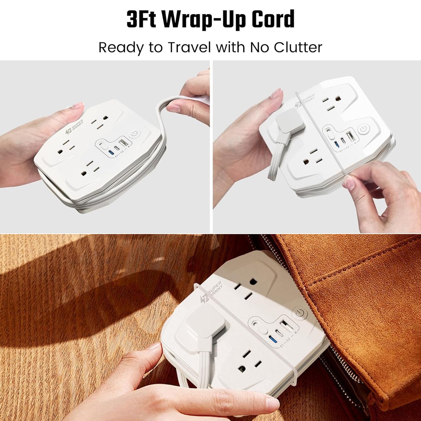 3 Outlet USB Power Strip With 3 USB Ports And 35W Fast Charge Cruise Approved Portable Cord Wrap Travel Extension Cord