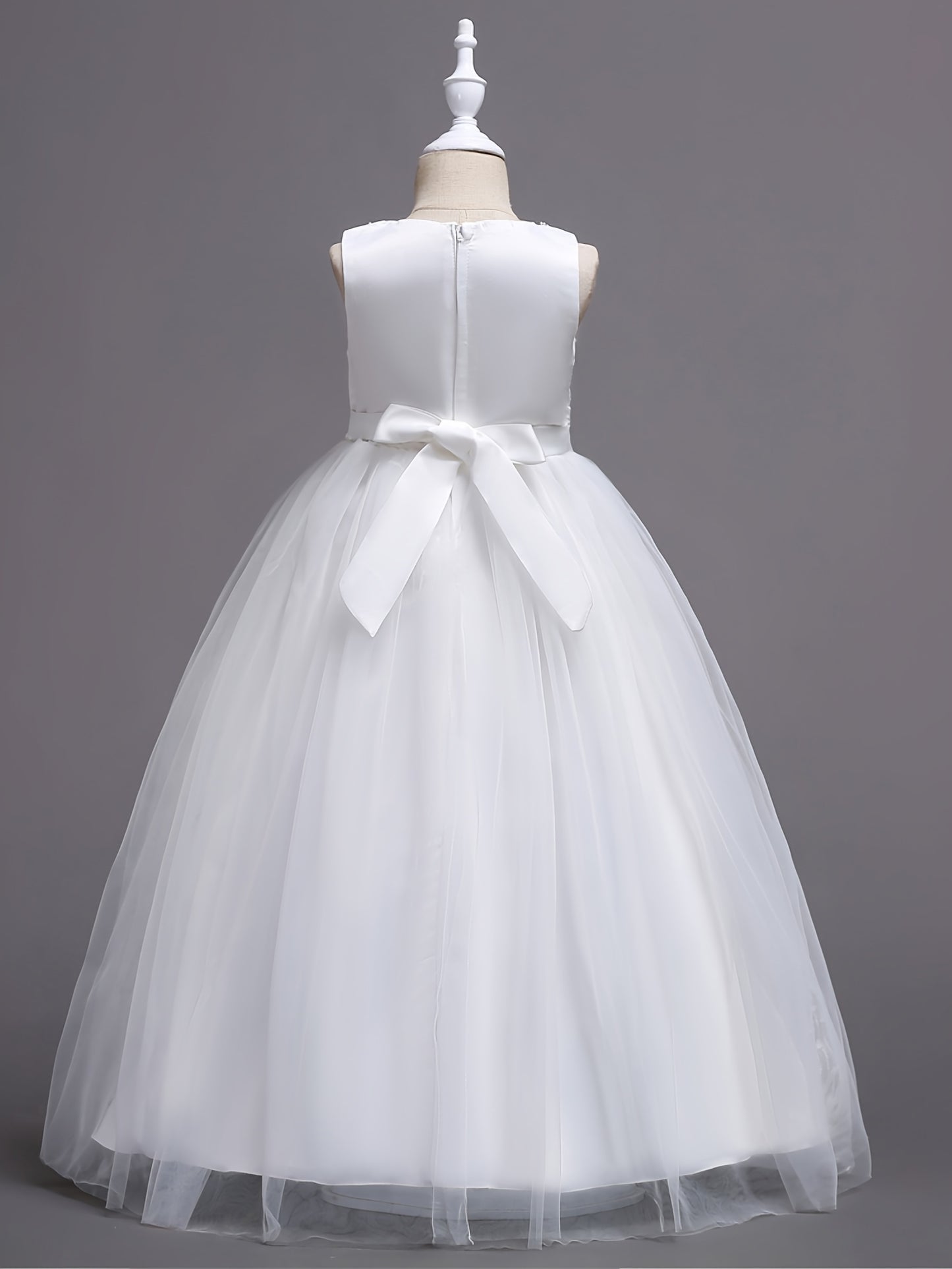 Girls Princess Gown Sleeveless 3D Lace Embroidery Maxi Dress