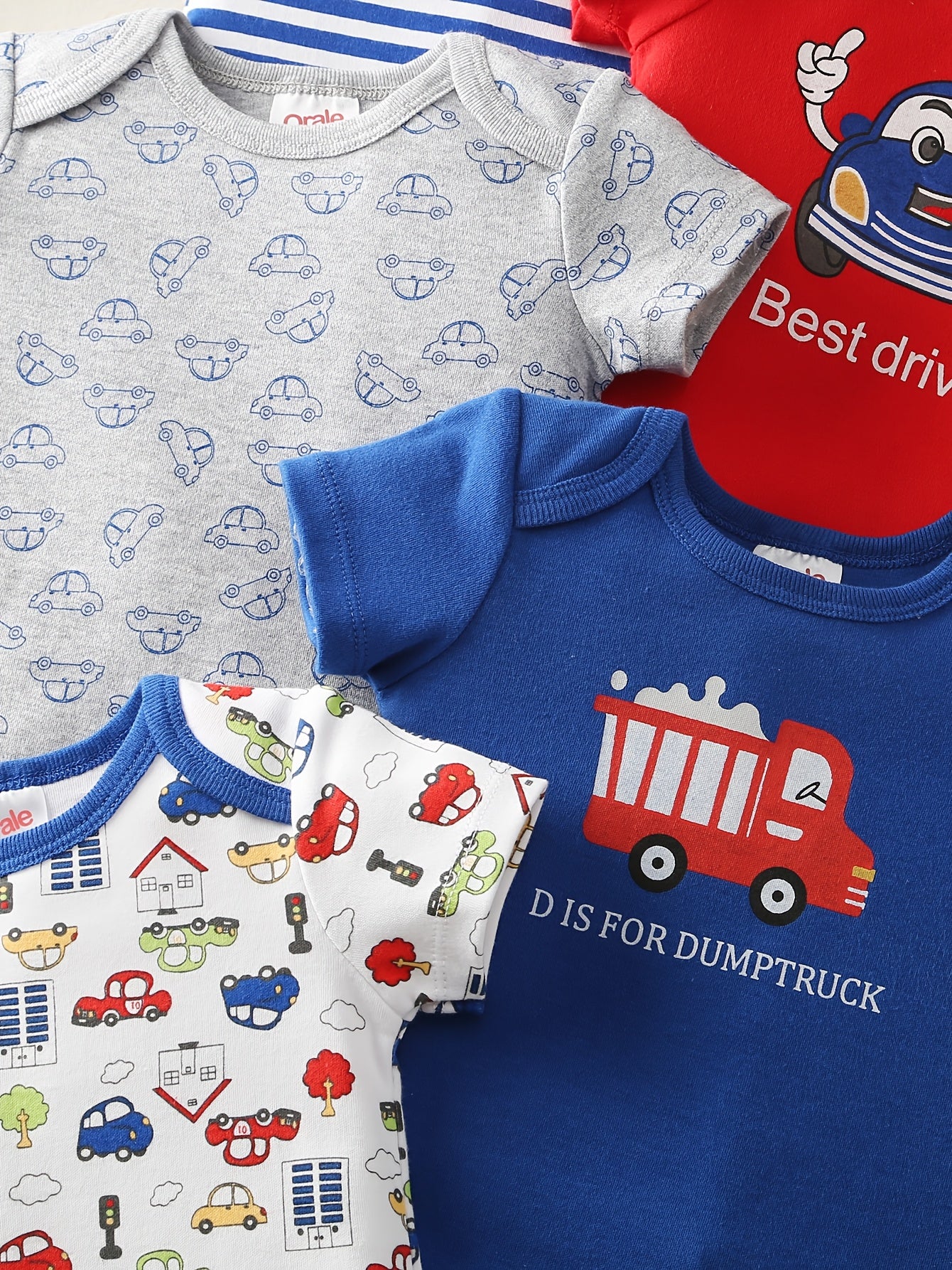 5 Piece Set Baby Girl Cartoon Triangle Onesie Crawling Suit All Season Cotton Machine Washable Cute Outdoor Wear