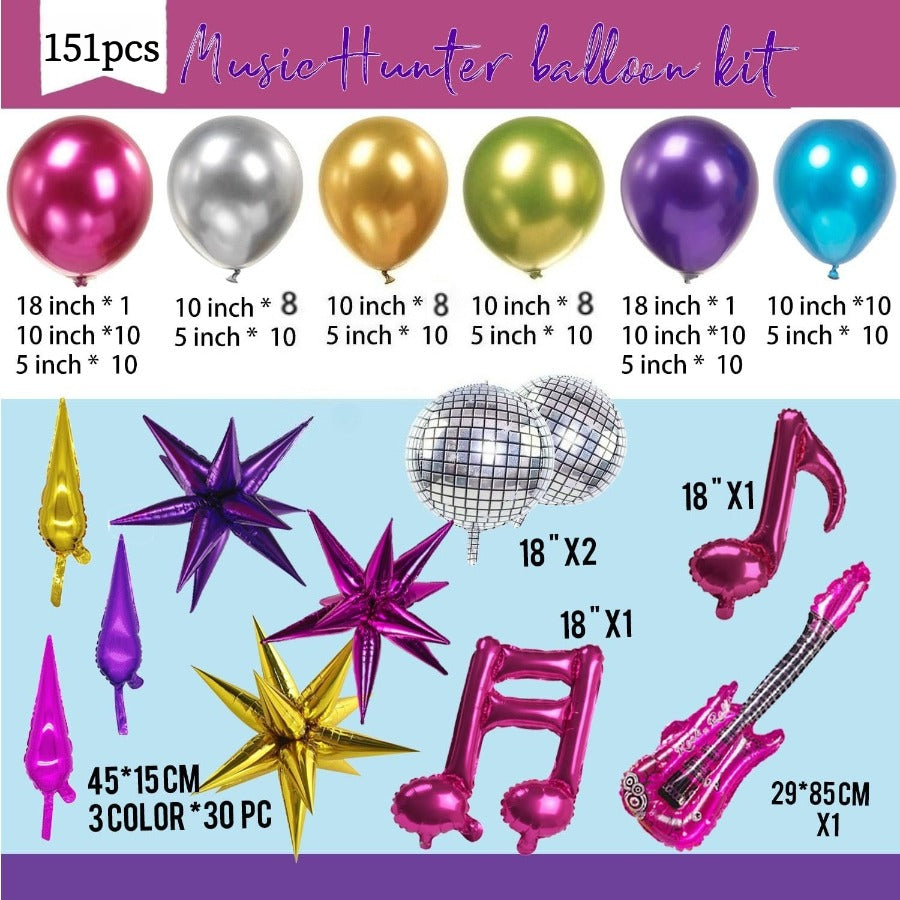 151pcs Disco Balloon Wreath Arch Set | Metal Disco Party, Exploding Star, 4D Ball, Galaxy K-pop Music Theme, Birthday, New Year, Prom Decoration, Emulsion Material, Mixed Colors