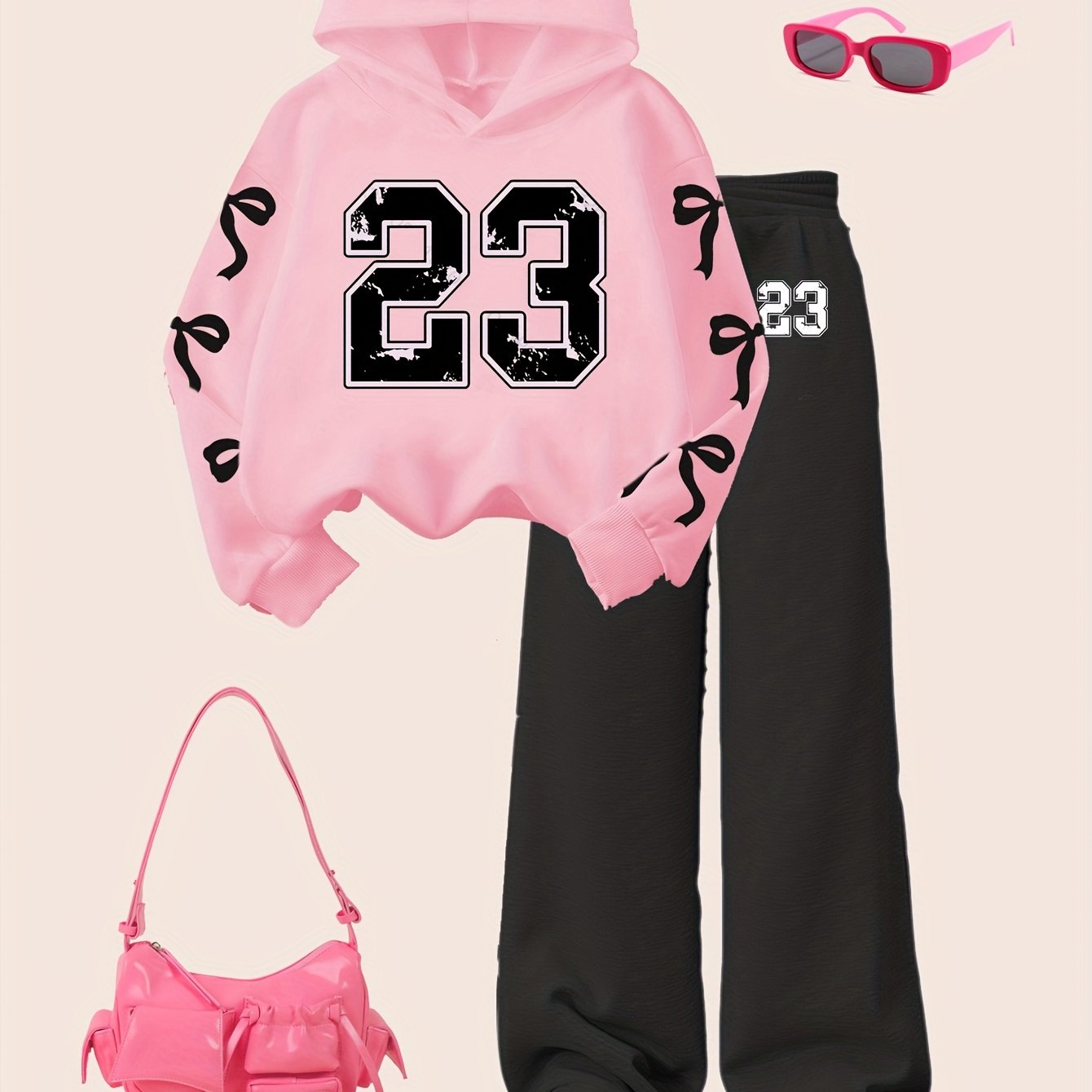 Toddler Girl Love Bear Print Hoodie Set, Autumn/ Winter, for Outdoor