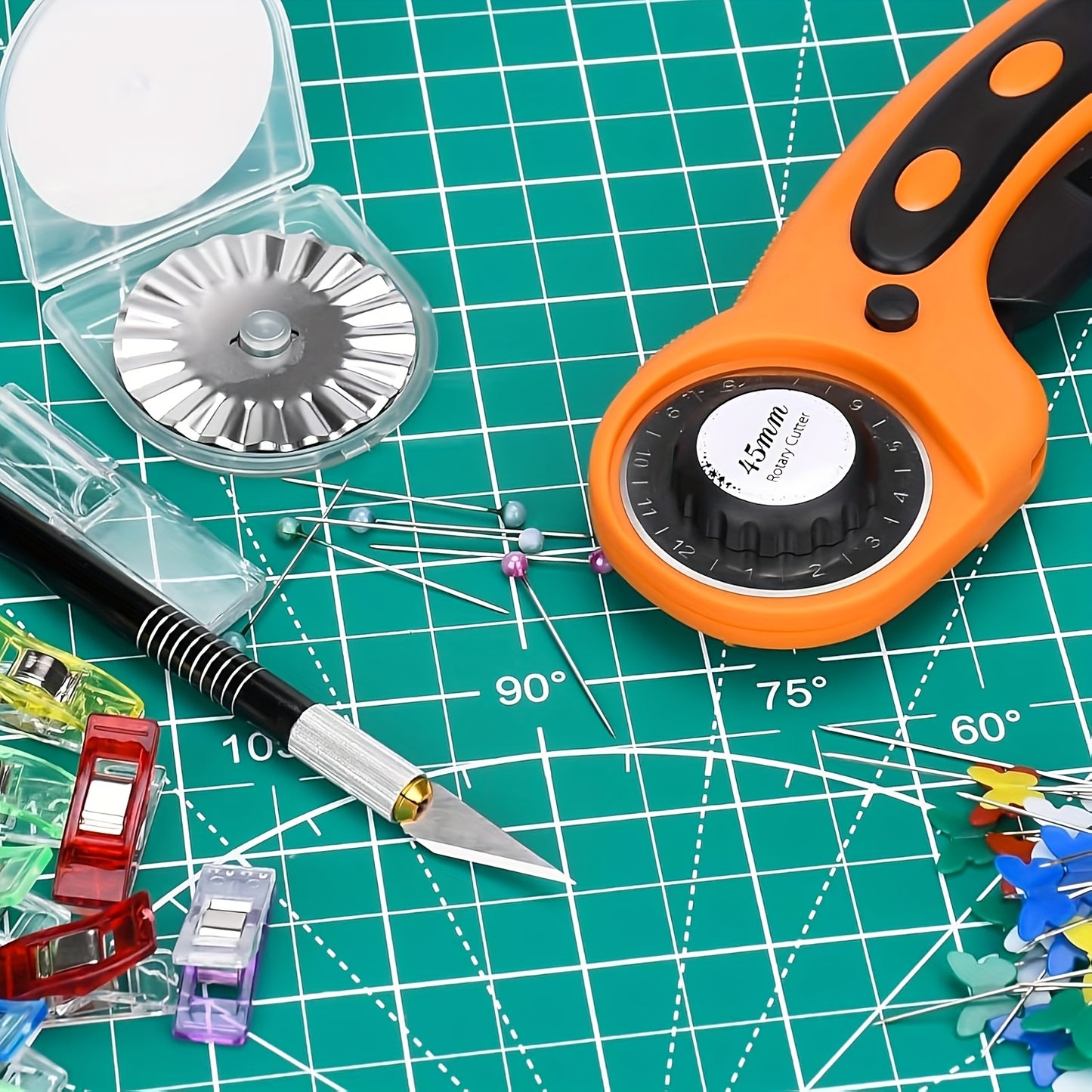 Rotary Cutter Set With 45Mm Cutter, Blades, Mat, Ruler, Knife