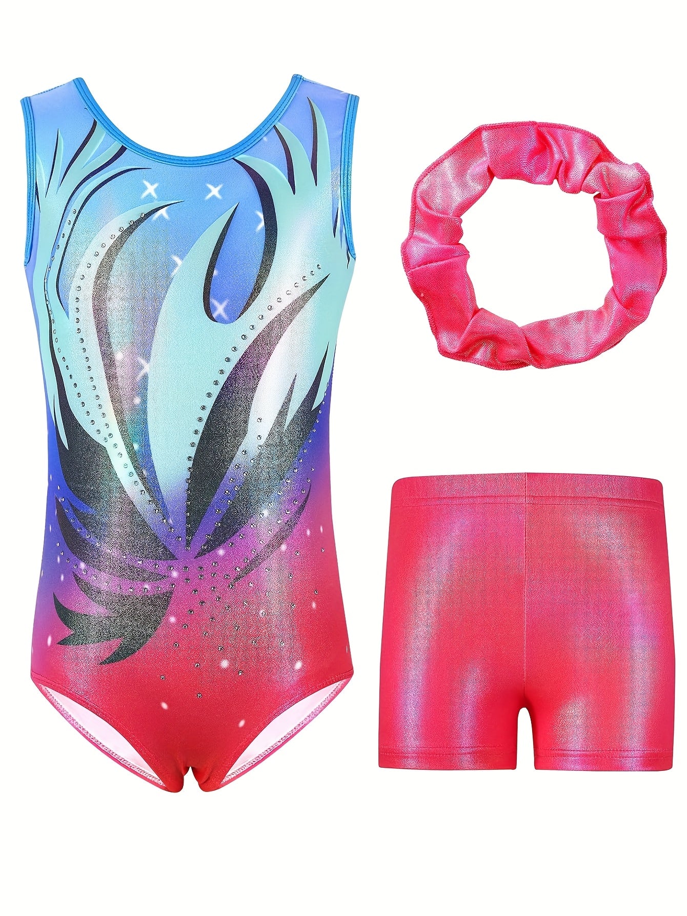 Gymnastics Leotards for Girls with Shorts Sleeveless Sparkly Unitards Biketards Dance Shorts Ballet  Activewear for Dance & Gymnastics Training - Perfect for Parties & Sports Events, Performance Wear, Durable Construction, Co