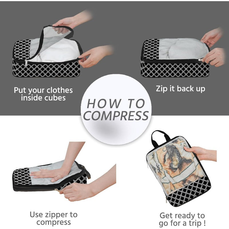 7 Pack Compression Packing Cubes for Travel Waterproof Luggage Organizer Toiletry Bag Plaid Design for Women and Men