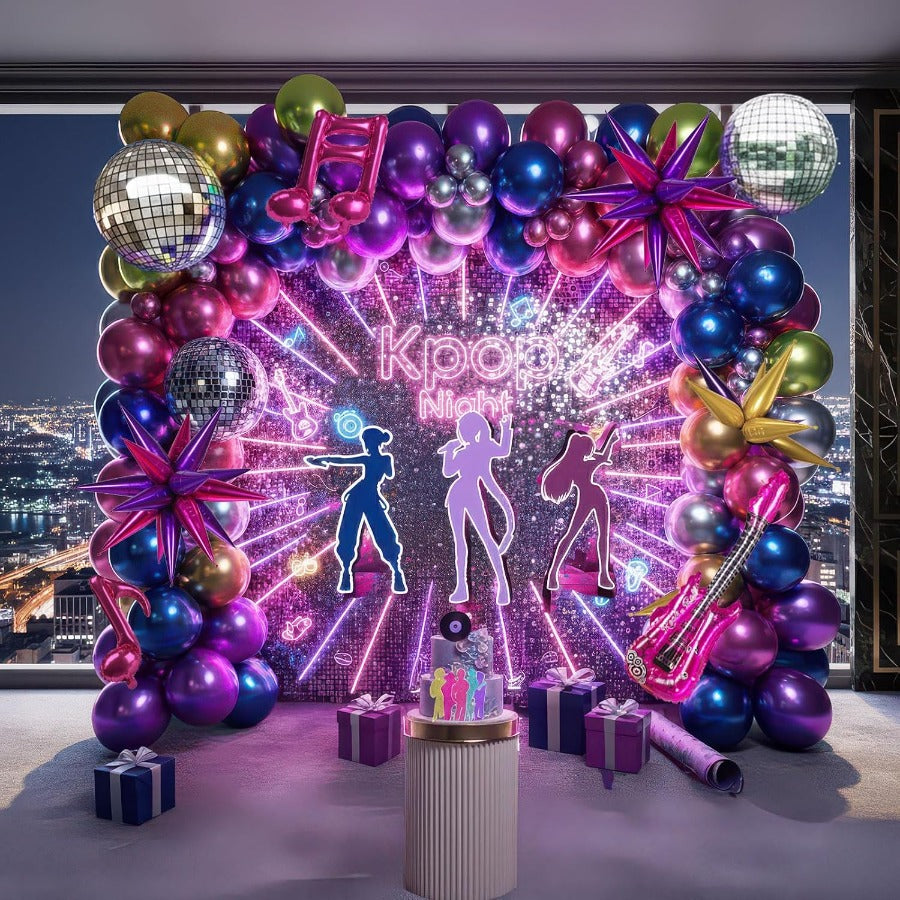 151pcs Disco Balloon Wreath Arch Set | Metal Disco Party, Exploding Star, 4D Ball, Galaxy K-pop Music Theme, Birthday, New Year, Prom Decoration, Emulsion Material, Mixed Colors