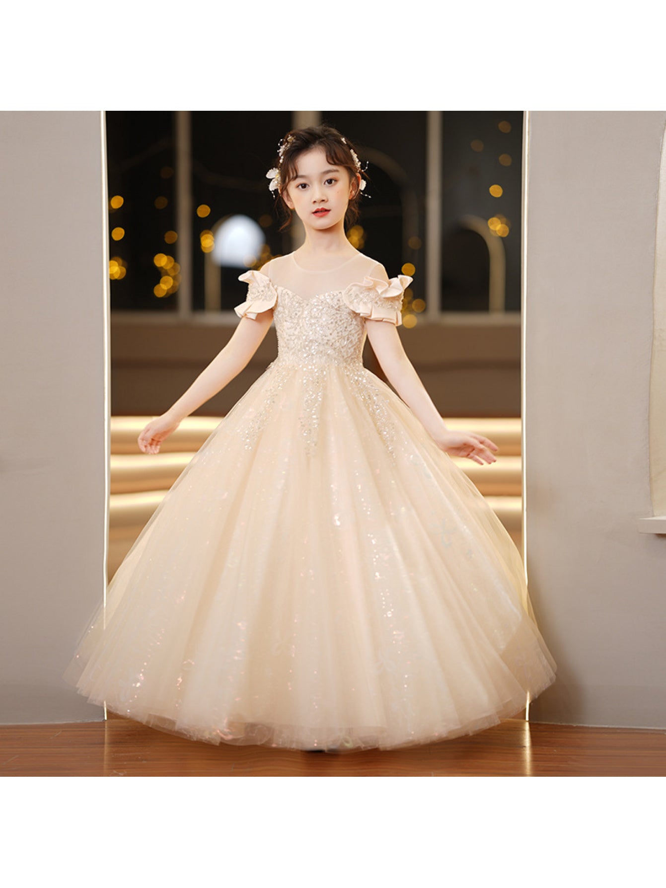 Girls Formal Princess Catwalk Dress Luxury Long Wedding Dress Special Occasions