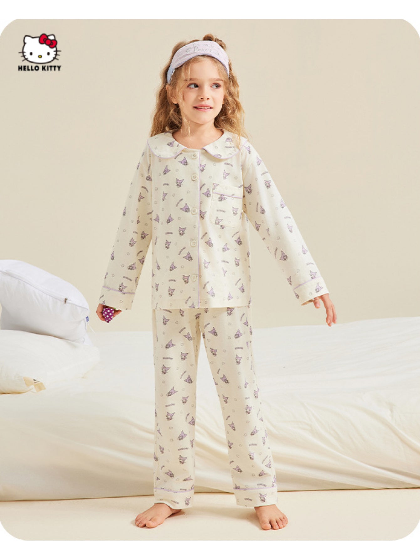 [Officially Licensed] 2pcs Sanrio Girls' Two-Piece Set - Cute Anime Character Print (Cinnamoroll/Tailor) All-Season Soft Light -Friendly Fabric, Loose-Fit Long Sleeve Top & Pants with Elastic Waist, Cozy Casual Outfit for Hom