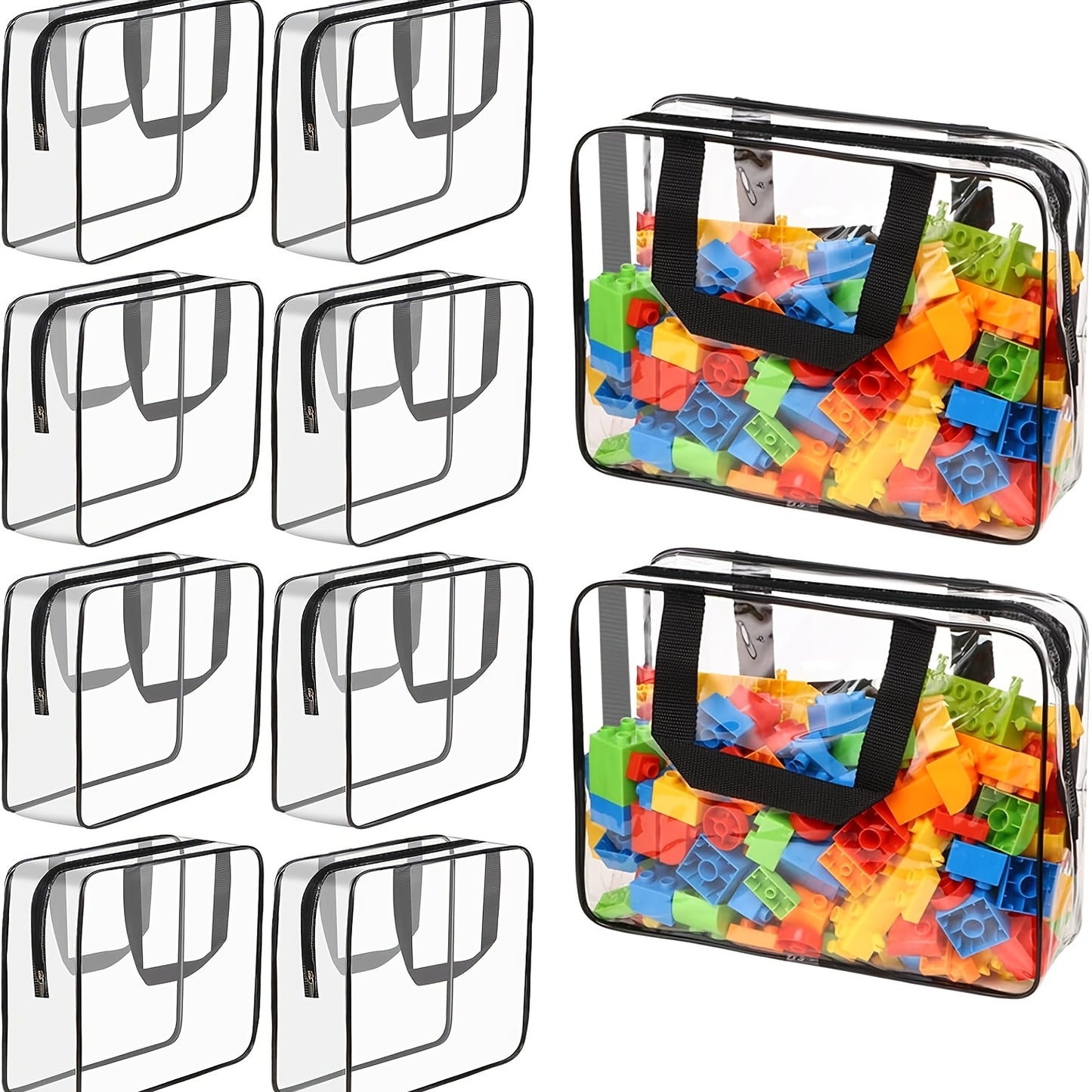 Transparent PVC Zipper Toy Storage Bag Reusable Travel Tote