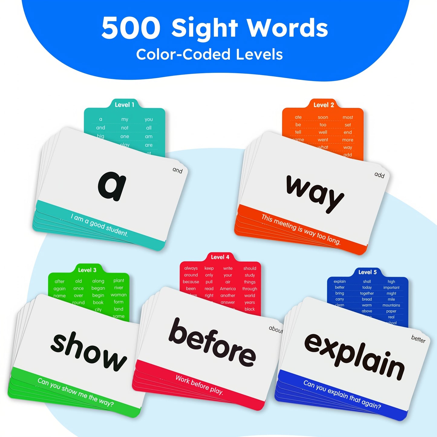 BenBen 500 Sight Words & 150 Phonics Flash Cards/1000+ Words, Learn to Read CVC, Blends, Long Vowel Words Sounds, Dolch & Fry High Frequency Sight Words for Pre - Primer Kindergarten 1st 2nd 3rd Grade Kids Ages 3-9, 24 Phonic