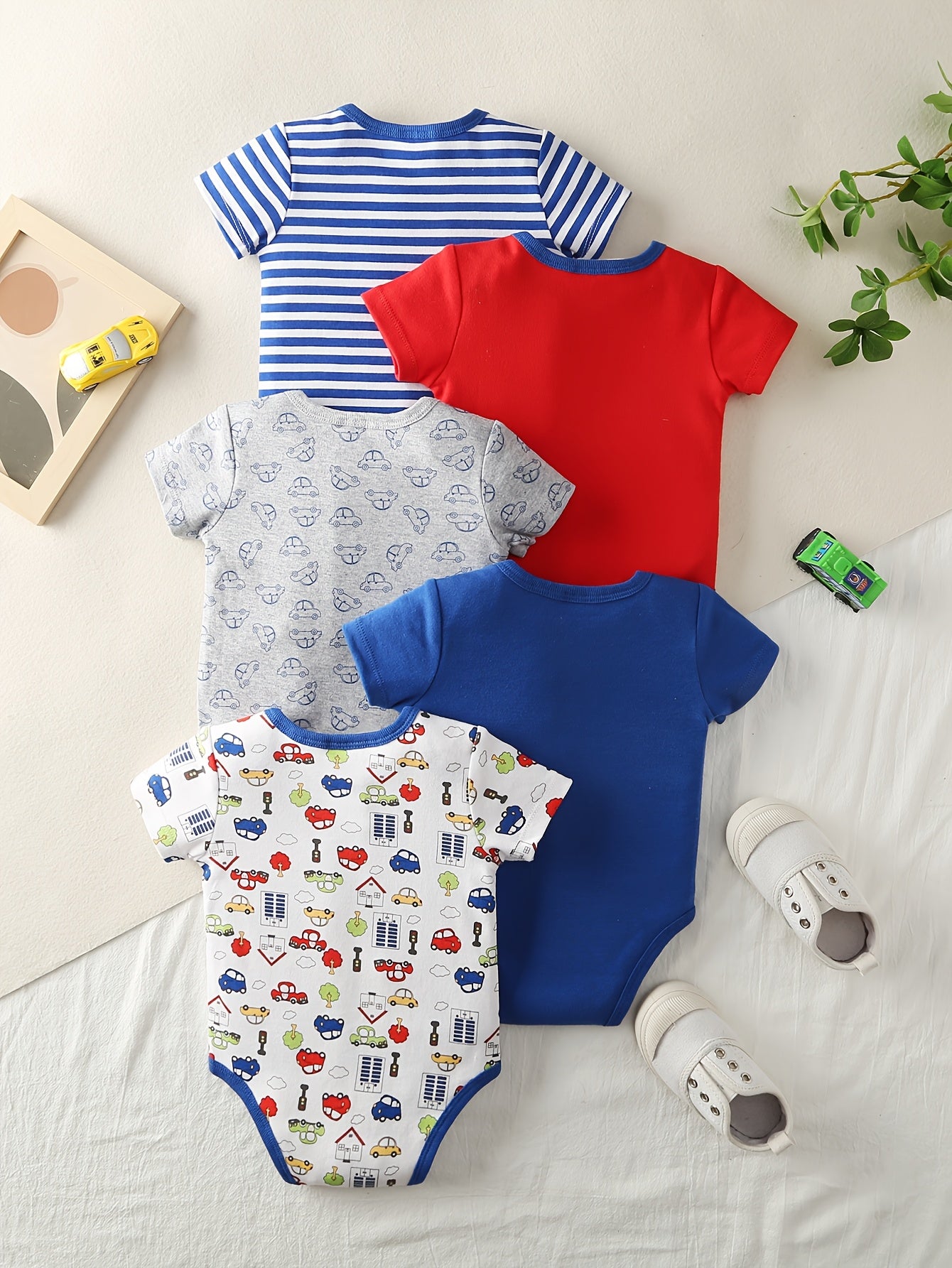 5 Piece Set Baby Girl Cartoon Triangle Onesie Crawling Suit All Season Cotton Machine Washable Cute Outdoor Wear