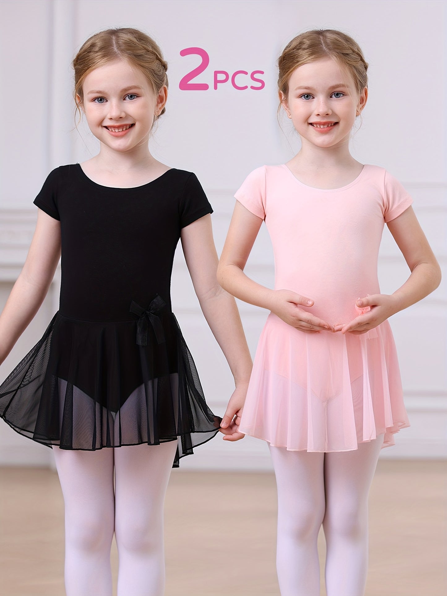 2pcs Girls Ballet Tutu Dress Set - Classic Style, Stretchy Leotard with Detachable Tulle Skirt, Ruffled Bow Trim - Perfect Christmas Gift, Perfect for Outdoor