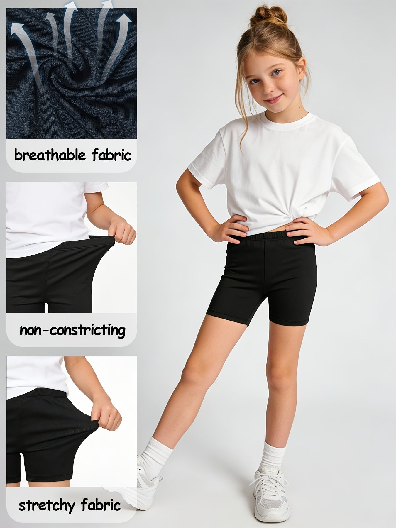 Girls Sports Shorts Lightweight Breathable Ice Fiber Fabric With Elastic Waist