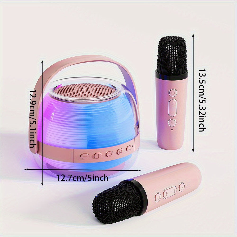 3pcs Portable Mini Karaoke Machine with 2 Wireless Microphones - USB Charging, Wireless Speakers for Birthday Party and Home Entertainment, LED Light Karaoke Machine, Birthday Party, Family Gathering, Christmas Gift, New Year