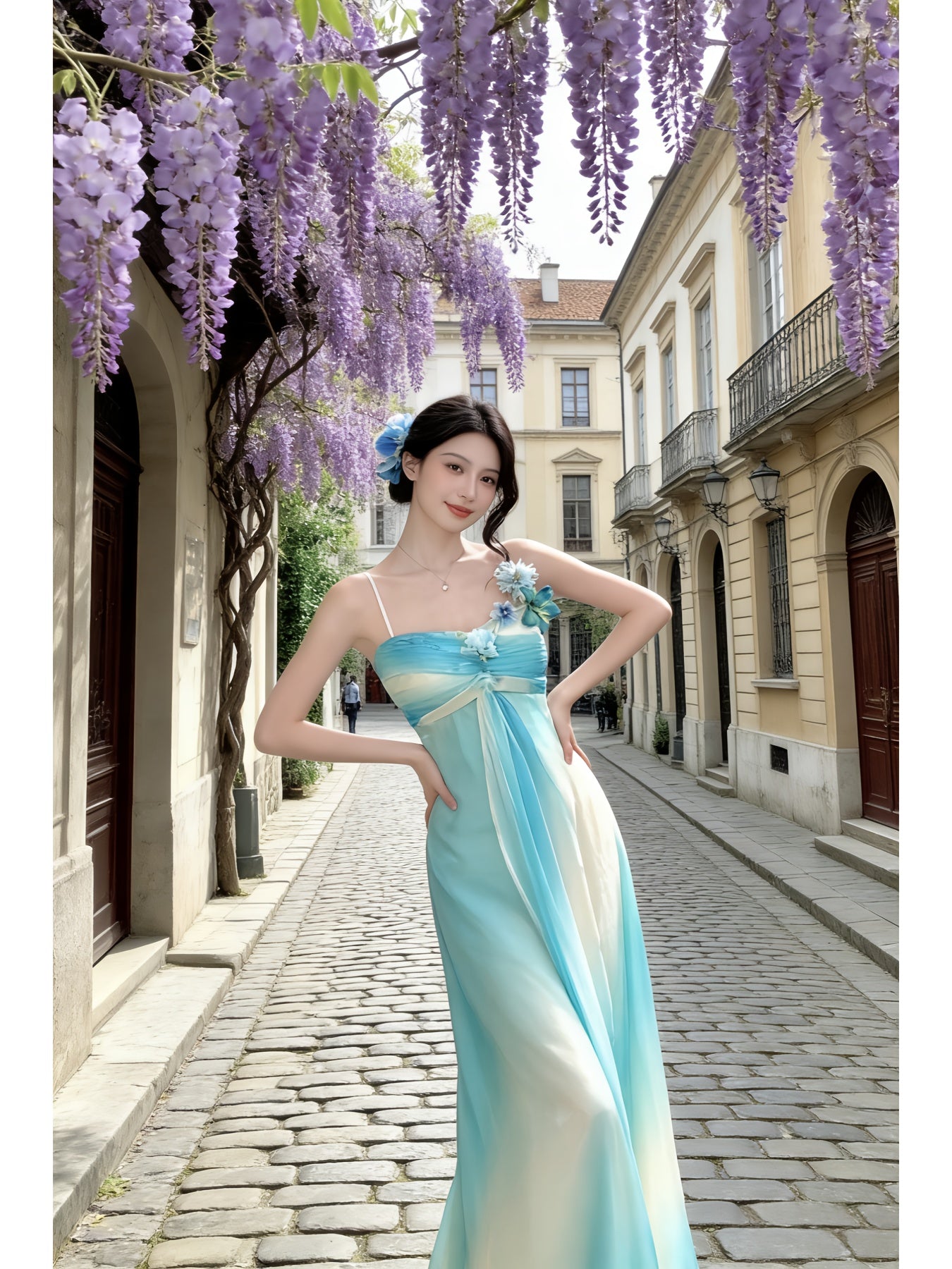 Dopamine Stunning Design Seaside Vacation Style Camisole Dress for Women | Summer Waist-Tightening Fairy Long Dress, Elegant Off the Shoulder, Solid Color, Perfect for Adult